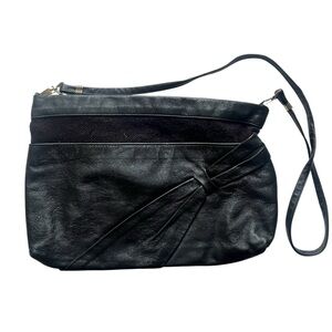 Brixton Vancouver Black Leather Wool Shoulder Bag Purse 80’s Vintage